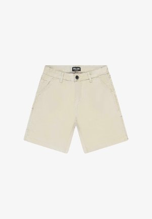 Beige shorts gemaakt van een katoenen mixstof. Kenmerken zijn onder andere een klassiek vijf-pocket ontwerp, ritssluiting en stevige stikdetails.