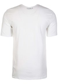 Vit kortärmad V-ringad t-shirt i slät bomullstyg. Har enkel design utan mönster eller detaljer. Klassisk passform.