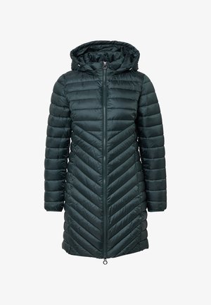 Tume roheline, pikk puffer-jakk, millel on lukuga eesmine osa, kapuuts ja chevron-õmblusega disain. Omab elastseid mansette ja küljetaskuid.