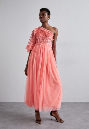 SHIMMER WAVE BODICE ONE SHOULDER ANKLE GOWN - Galajurk - pink sky