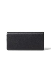 Portafoglio in pelle nera con superficie texture, forma rettangolare e bordi netti. Non presenta hardware visibile né motivi.