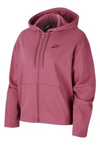 Roze zip-up hoodie met voorkwabben, capuchon met trekkoord en Nike-logo op de borst. Zacht materiaal, relaxte pasvorm en lange mouwen.