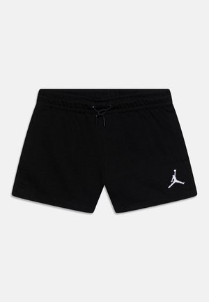 Czarne sportowe szorty z elastyczną talią i sznurkiem, z białym logo Jumpman na dolnej lewej nodze.