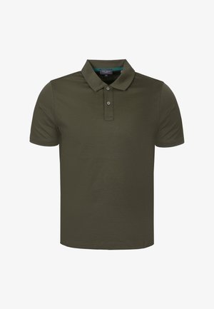 Polo manches courtes vert foncé avec patte de boutonnage deux boutons et col classique, présenté sur un fond blanc uni.