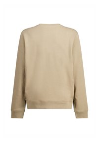 Beige sweatshirt with a crew neck and long sleeves. The fabric has a smooth texture and features ribbed cuffs and hem. Back view shown.