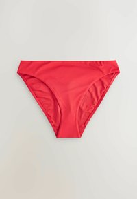 Rode bikini broek gemaakt van zachte, rekbare stof, met een hoge snit en minimalistische constructie zonder zichtbare hardware.