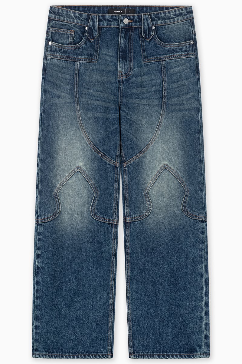 FAVELA Wijde jeans blauw denim/bluedenim