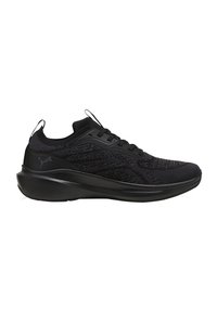 Scarpe sportive nere con una tomaia in tessuto intrecciato e testurizzato, suola ammortizzata e design con lacci. Presentano linguette sulle partes superiori e una silhouette elegante.