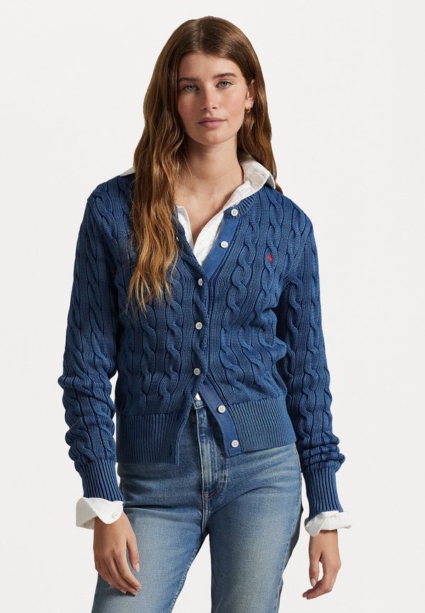 CABLE KNIT COTTON CARDIGAN - Cardigan - indigo