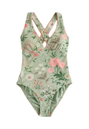 Laura Ashley, REGULAR FIT - TEXTURED PLUNGE TUMMY CONTROL - Swimsuit - green