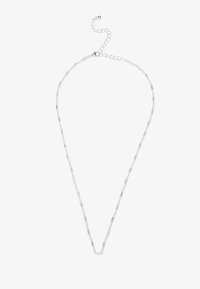 Silberne Halskette mit einer zarten Kette aus länglichen und runden Gliedern, verstellbarem Verschluss und einem V-förmigen Design.