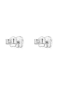 Par de pequeños pendientes de plata en forma de oso con cierre mariposa, marcados con S925 y grabado de la marca.