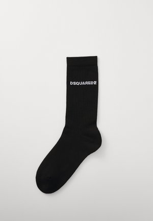 Sosete negre din bumbac, cu un model texturat și logo-ul alb "DSQUARED2" imprimat pe lateral. Finisaj neted, formă standard a sosetei.