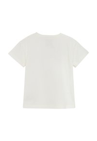 Korte mouwen, ronde hals t-shirt van off-white katoen. Gladde textuur, ontspannen pasvorm en geen zichtbare patronen of accenten aan de achterkant.