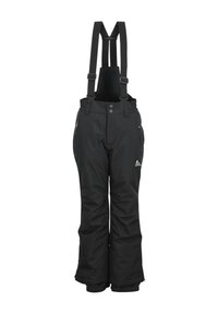 Pantalons de neige noirs avec bretelles réglables, deux poches avant et poignets élastiques. Fabriqués en matériau résistant à l'eau. Design simple et fonctionnel.