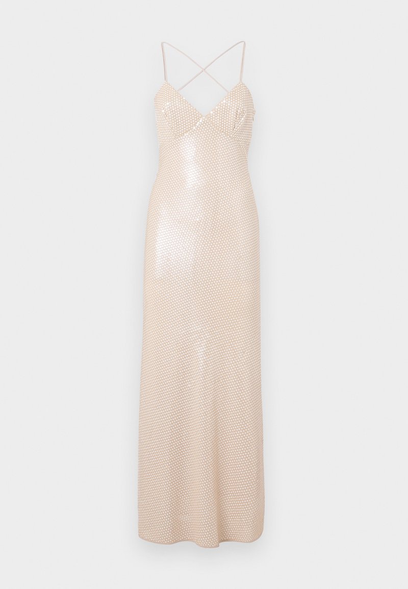 greta maxi dress beige Satin Open Collar Flare Dress