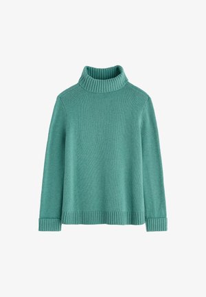 Tegenblauwe coltrui gemaakt van zacht breiwerk. Heeft ribgebreide manchetten en een zoom, met een relaxed fit en mouwlengte van gemiddelde lengte.