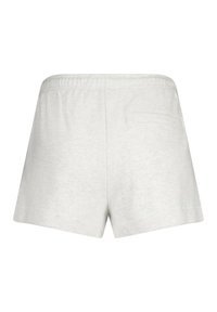 Vaaleanharmaat puuvillashortsit, joissa on pehmeä pinta, mukautuva elastinen vyötärö ja yksi takatasku.