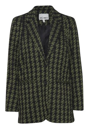 Svart och grön houndstooth-blazer med två knappar, spetsiga lapeller och två sidofickor. Slät innerfoder. Skräddarsydd passform.
