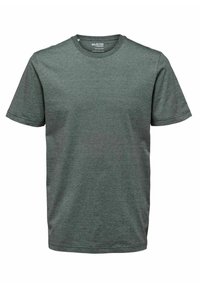 Mörkgrön kortärmad T-shirt i mjukt, strukturerat tyg med rundad halsringning, med en enkel design och rak nederkant.