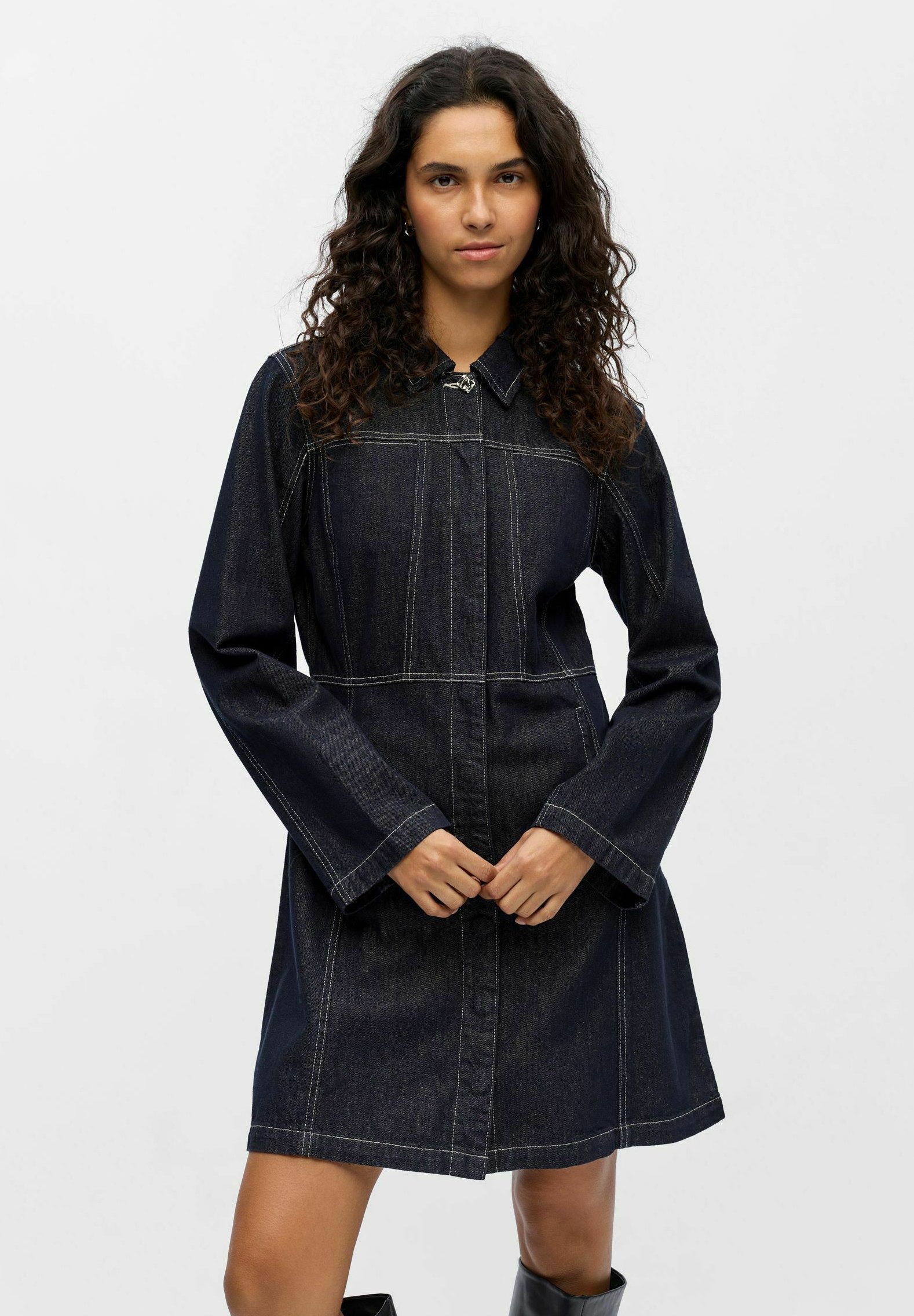 object denim dress Object button down mini dress in light gray denim