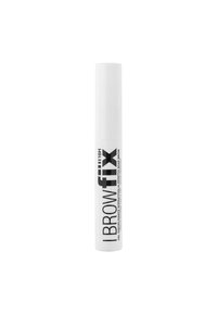 Tubetto cilindrico bianco di gel fissatore BROW con testo nero, progettato per la modellazione delle sopracciglia e una tenuta duratura.
