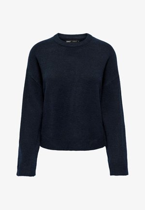 Maglione blu navy a maniche lunghe con scollo rotondo, con una trama a maglia semplice e taglio regolare.