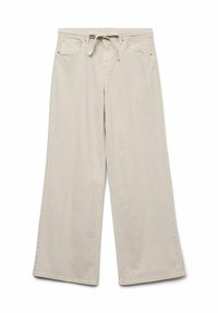 Beiga vida byxor i bomull med dragsko i midjan, två framfickor och en slät yta. Löst sittande design.
