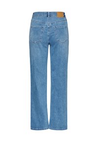 Világoskék, magas derekú farmernadrág széles szárú kialakítással. Minimális varrással és két hátsó zsebbel rendelkezik. Puha farmer anyagú, laza stílusú.