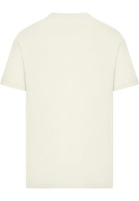 T-shirt met korte mouwen en ronde hals van off-white katoen, met een gladde textuur en een effen achterzijde zonder afbeeldingen of versieringen.