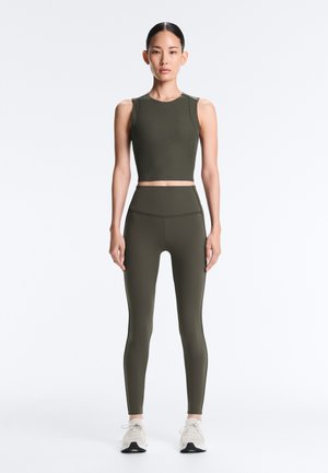 OYSHO COMFORTLUX HIGH RISE RIB ANKLE-LENGTH - Leggings - dark green