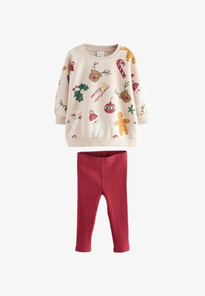 Next, SET - Sweatshirt - beige red christmas print