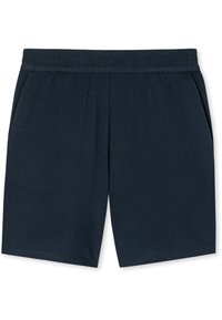 Marinblå shorts i mjukt tyg, med elastisk midja och två sidofickor. Enkel design, rak passform, inga synliga mönster.