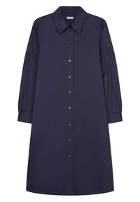 Námořnické šaty s knoflíky a límečkem, dlouhými nabíranými rukávy a rovný střih. Mají hladkou látku a odpovídající knoflíky po celé délce vpředu.