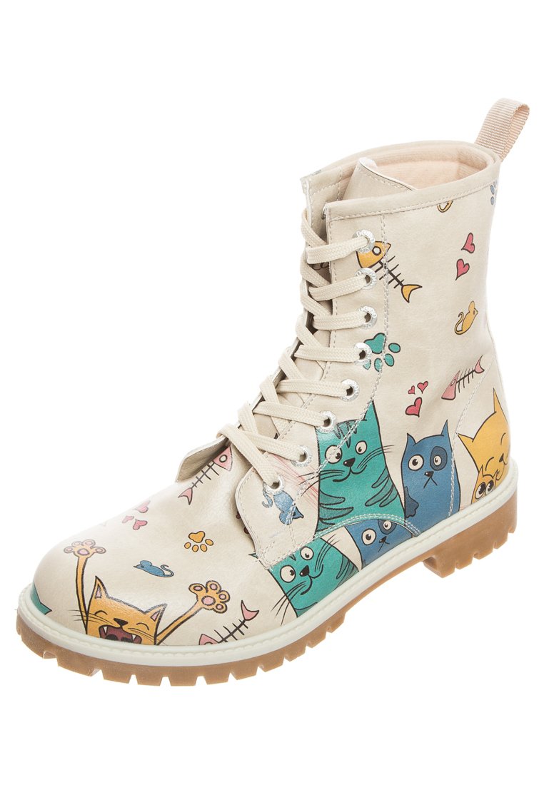 Damen Ankle Boots | Dogo CAT LOVERS Schnürstiefelette natur/mehrfarbig - FS42556 Damen Ankle Boots | Dogo CAT LOVERS Schnürstiefelette natur/mehrfarbig - FS42556