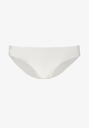 White cotton bikini-style underwear with a smooth texture, low-rise design, and minimal coverage. Features seamless edges for comfort.