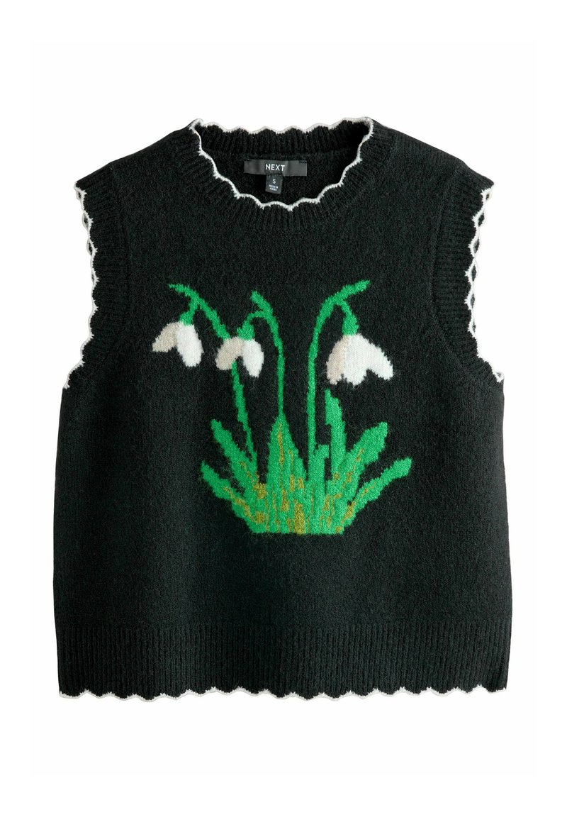 Musthave mustripside toega mustriidena rohelise ja valge lumekella lillemustriga. Pehme tekstuur.