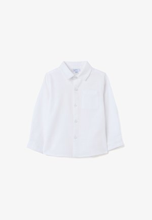 Witte lange mouwen shirt met gekraagde hals, knoopsluiting aan de voorkant en een enkele borstzak. Gemaakt van een gestructureerde, lichtgewicht stof.