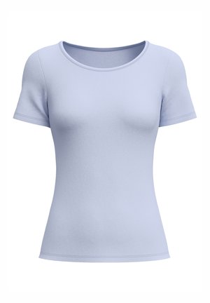 Lichtblauw T-shirt met korte mouwen en een ronde hals, gemaakt van zachte katoen, met een gladde textuur en een aansluitend ontwerp.