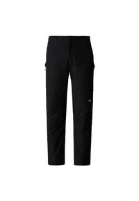 Black outdoor pants made of lightweight material. Features multiple pockets, a straight leg design, and a logo accent on the thigh.
