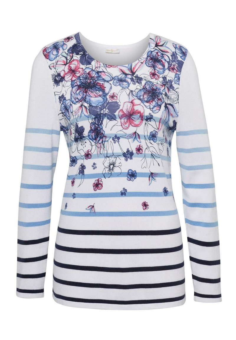 Damen Strickjacken | GOLDNER Strickpullover weiß / blau / gemustert/weiß - TF46792 Damen Strickjacken | GOLDNER Strickpullover weiß / blau / gemustert/weiß - TF46792