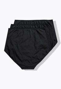 Zwarte katoenen slips, drie-pack, met een elastische tailleband en een gladde textuur. Eenvoudig ontwerp zonder zichtbare patronen of versieringen.