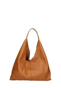 Grande borsa tote realizzata in pelle testurizzata color sabbia, con un'apertura ampia e un'unica maniglia, con una finitura liscia e dettagli cuciti.