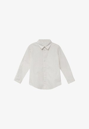 Langärmeliges Hemd aus leichtem Stoff mit einem dezenten Dreiecksmuster. Verfügt über einen spitzen Kragen und eine durchgehende Knopfleiste.