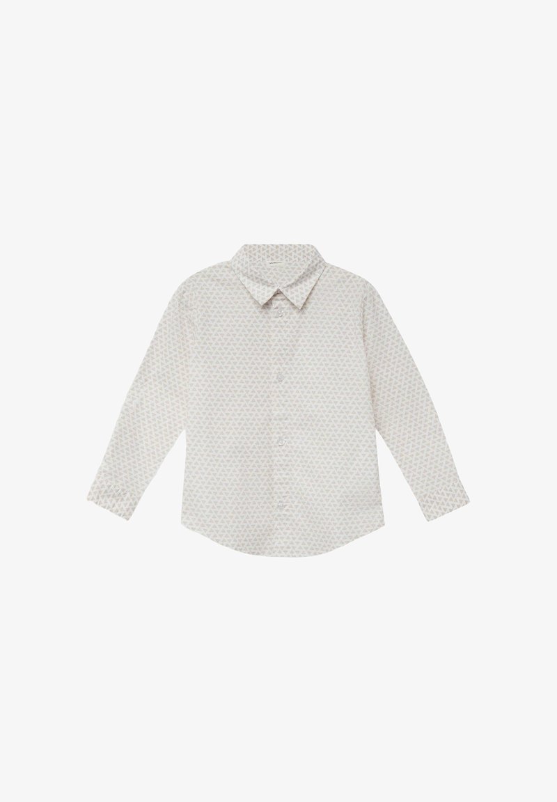 Chemise à manches longues en tissu léger avec un motif de triangles subtils. Elle présente un col pointu et une patte de boutonnage complète.
