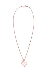 Roségouden ketting met een dunne ketting en een abstract hanger in de vorm van een hart, met een gladde textuur en een klein hartvormig uitsnijdingsdetail.