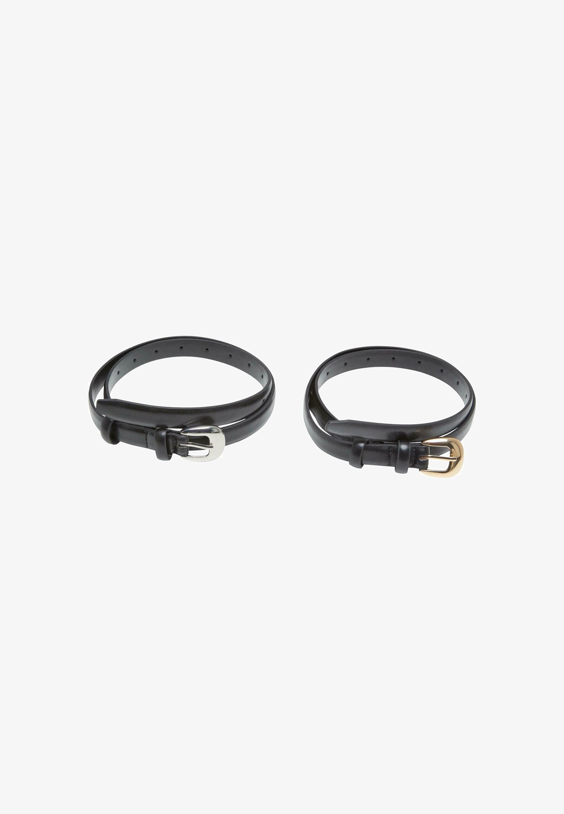 Urban Classics Chunky Buckle Slim Belt 2er-Pack, Schwarz/Silber + Schwarz/Gold