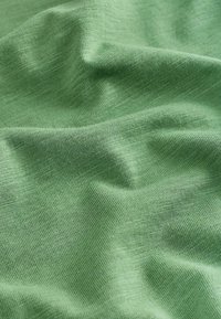 Tissu vert doux avec une texture fine en maille, présenté avec des plis naturels et de légères rides pour plus de détails et de profondeur.