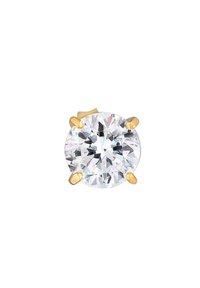 Runde Diamantohrringe mit Brillant-Schliff, gefasst in vier Prongs aus Gelbgold vor einem schlichten weißen Hintergrund. Klare und funkelnde Erscheinung.