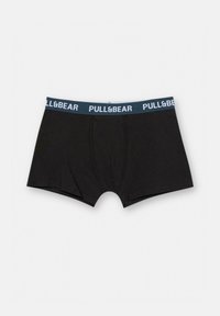 Sorte bomuldsbokser-shorts med en blå talje med hvid "PULL&BEAR" logo; glat tekstur og tætsiddende design.